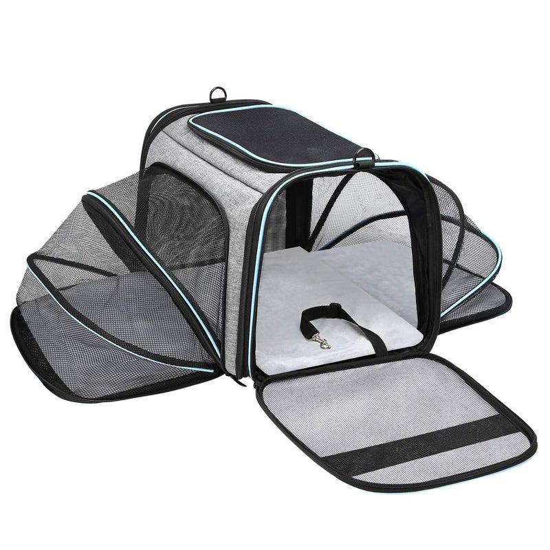 MASKEYON Airline Approved Portable Pet Carrier 2 Sides Expandable Soft-Sided Large Cats Carrier Collapsible Kennel Travel TSA Carrier 4 Doors with Removable Pads and 3 Pockets for Puppy Small Dogs - Image 1